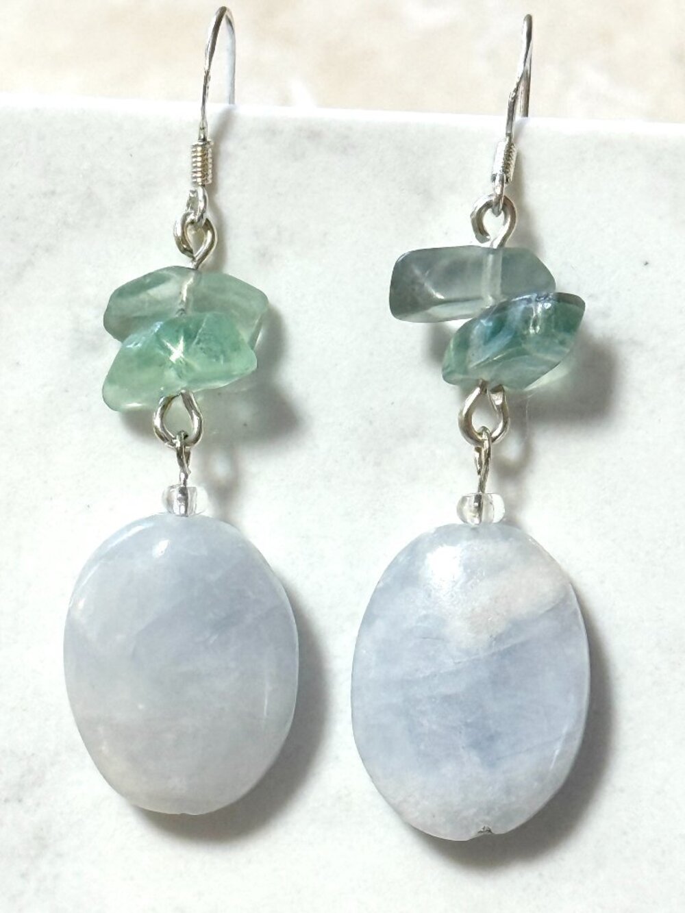 2/$20, Blue Celestine & Fluorite Earrings,Genuine Gemstone Sterling Silver Hook